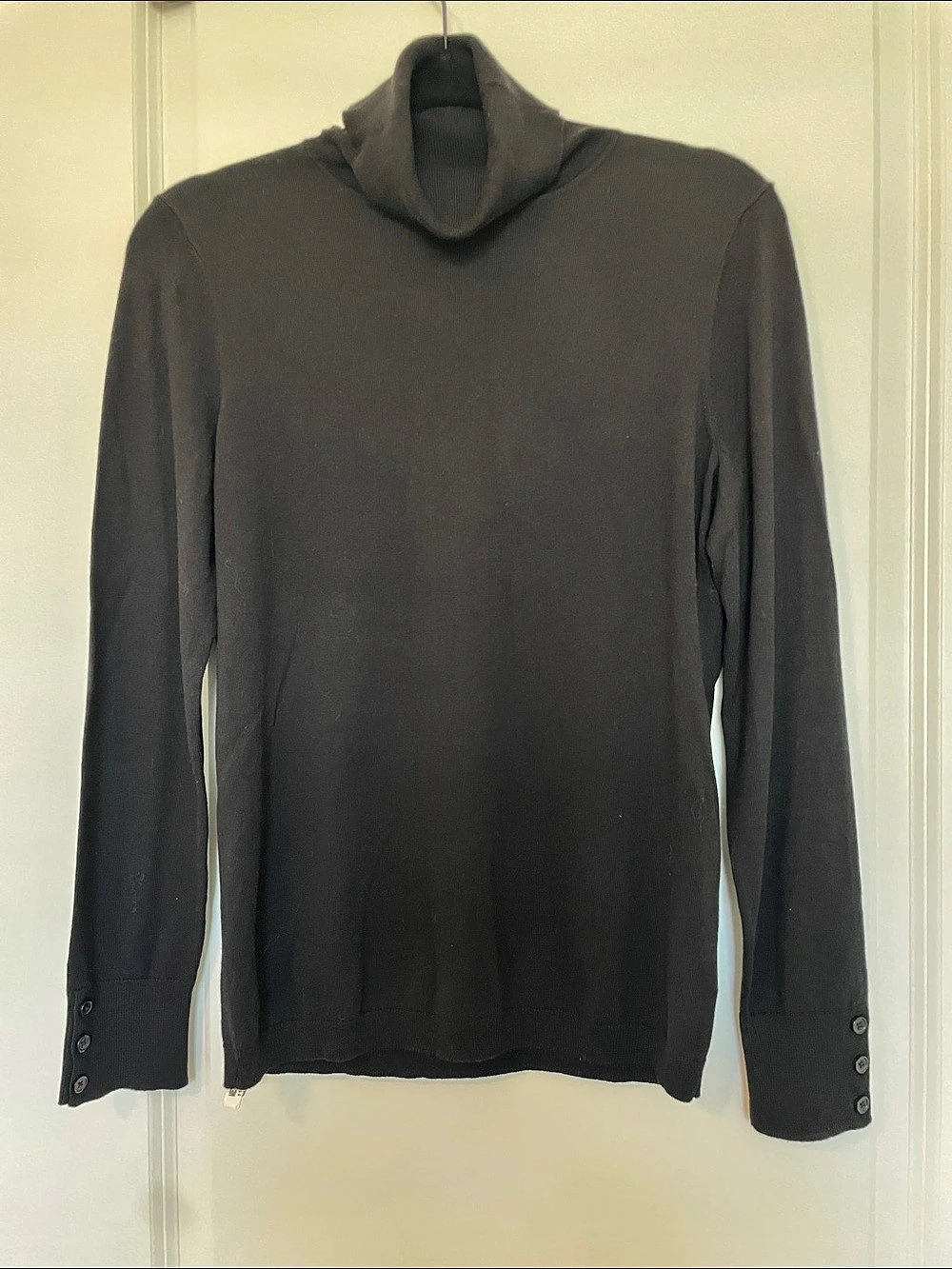 Talbots Button Cuff Black Turtleneck